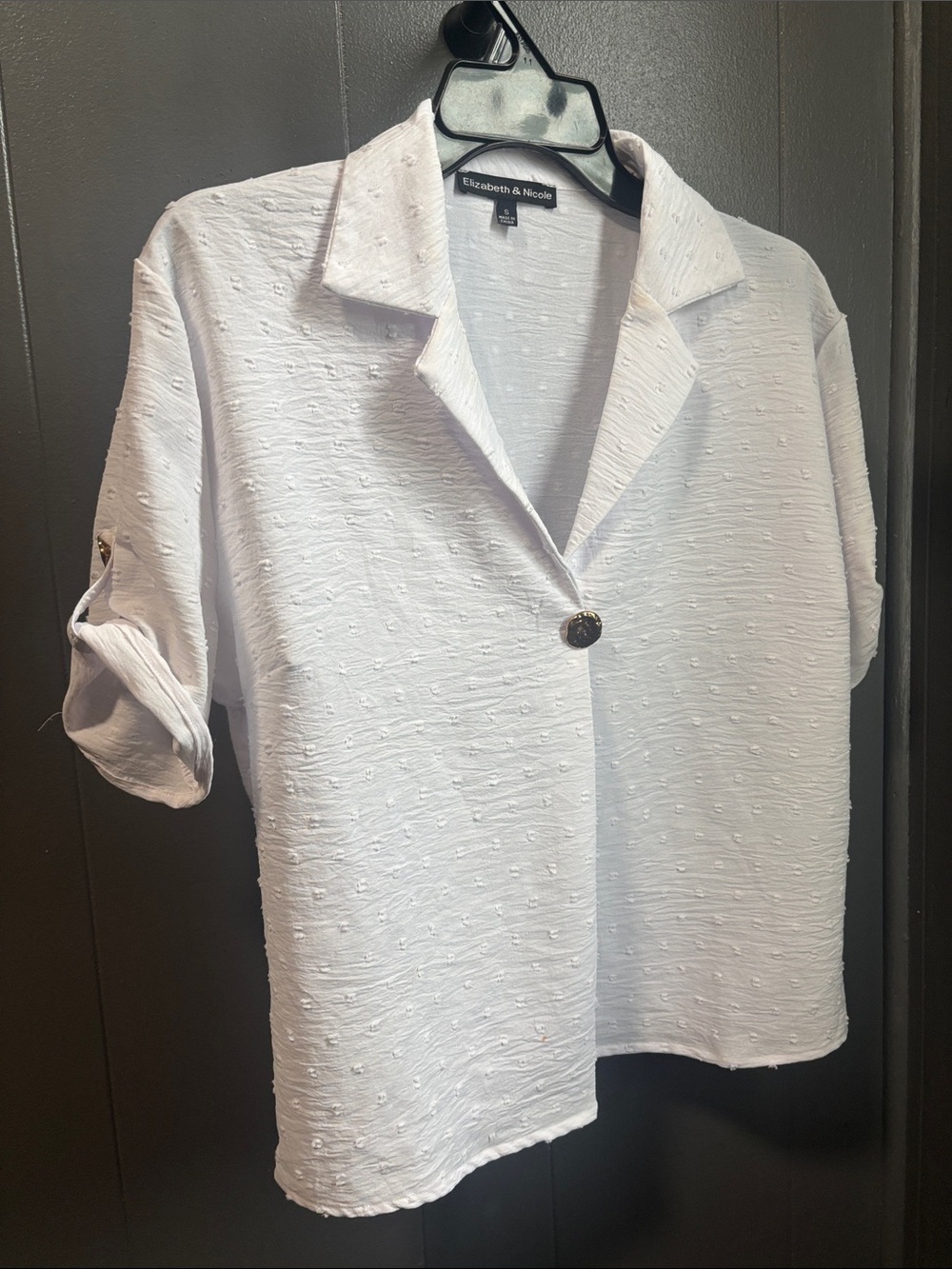 White Textured Button-Front Short Sleeve Shirt